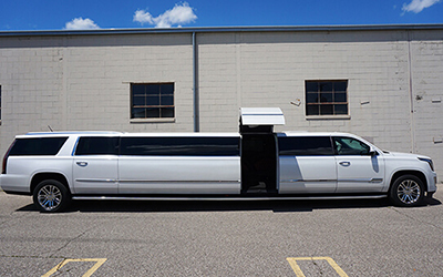 White Bakersfield Limo Bus exterior