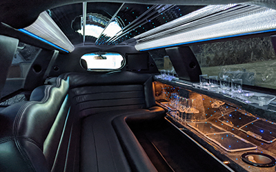 Black leather interior on a Town Car Limo from our Limo Service Visalia
