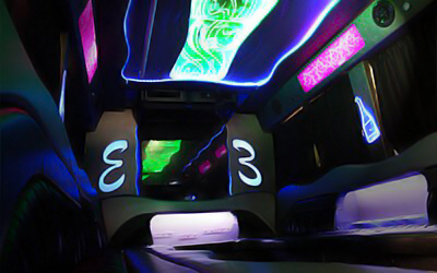 Inside a White Limo Party Bus from our Party Bus Rentals